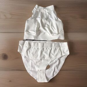 Phoenix 2X White 2Pc Swim Set Zip Front Crop Bra High Waist Bottoms C-DD NWT